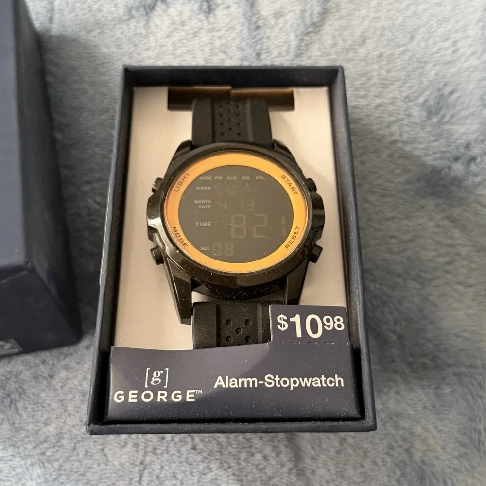 Men's George Digital Round Orange Bezel FMDOGE032 Black Silicone Band‎ Watch 02